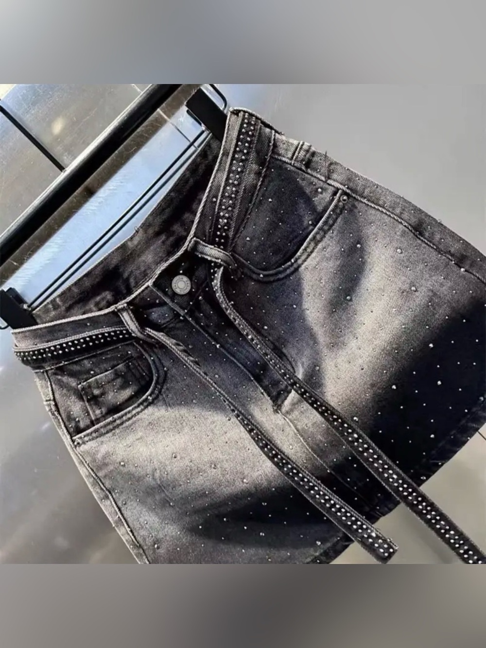 Black Embellished Men’s Jeans with Studded Belt